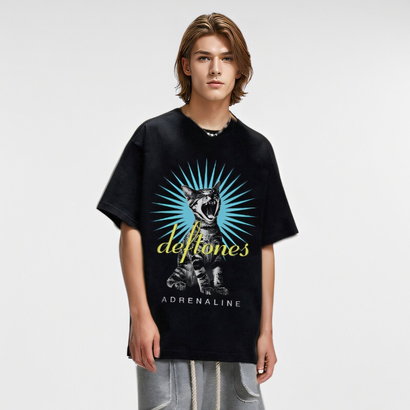 Deftones Alternative Metal Rock Band T-shirt American Style Cartoon Cat Relaxed-fit Short Sleeve vintage Long Sleeve