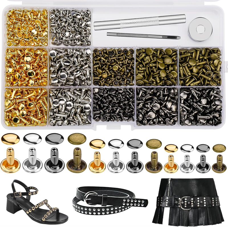 In-Stock Fast Delivery 4-Color Double-Sided Rivet Tool Set for Leather Decoration, Metal Multi-Size DIY Hat Studs In-Stock Fast Delivery 4-Color Double-Sided Rivet Tool Set for Leather Decoration, Metal Multi-Size DIY Hat Studs
