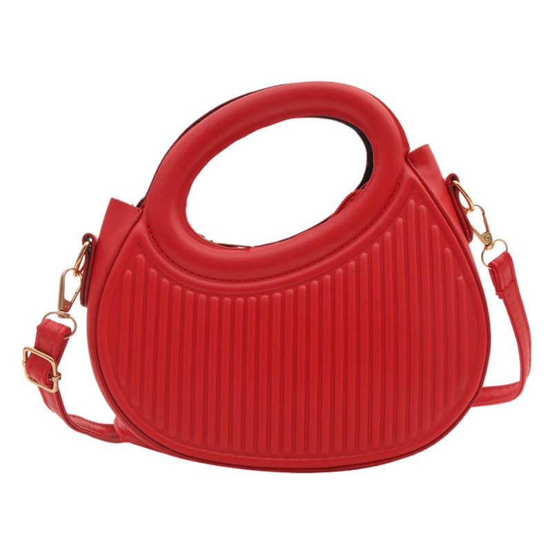 Fresco dulce dopamina color sólido rayas bolso de las mujeres este año popular pu estilo occidental bolso de hombro redondo