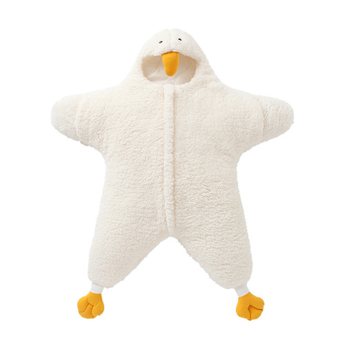 小黄鸭婴儿抱被羊羔绒加厚初生婴儿包被防惊跳睡袋新生儿用保暖