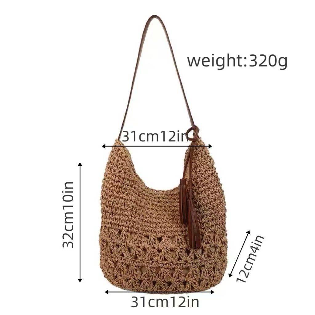 2025 New Summer Straw Woven Bag For Women - Fashion Large Capacity Shoulder Bag, Beach Vacation Style Commuter Tote - Thumbnail 6