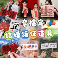 领证拍照道具情侣结婚登记出片仪式感创意头纱摄影跟拍手持横幅
