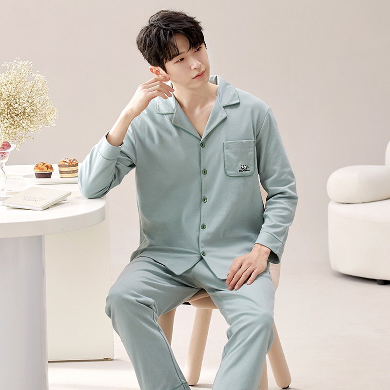 2024 primavera nuevos pijamas de los hombres de mediana edad y ancianos de algodón cardigan jóvenes pantalones de manga larga ropa en el hogar traje casual