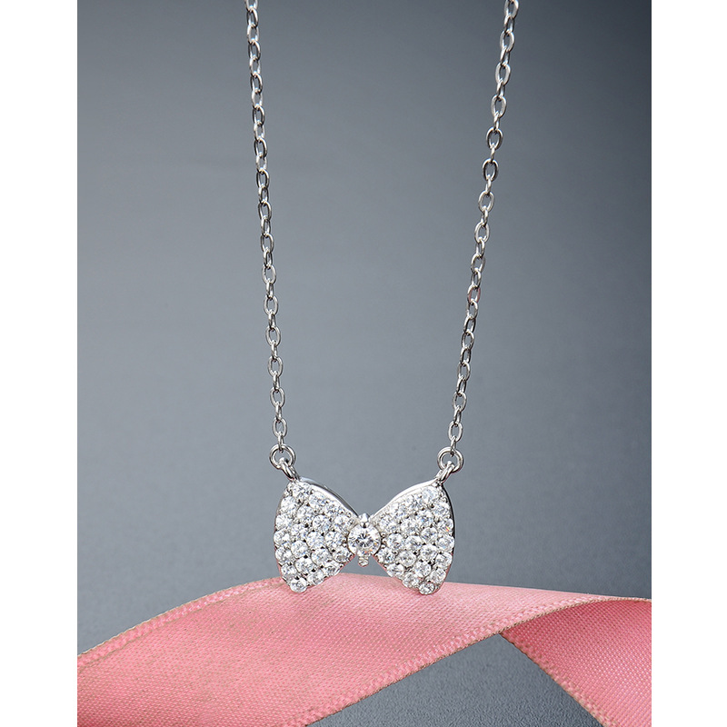 Estilo coreano simple moda diamante incrustado ZIRCON cadena colgante s925 plata esterlina todo partido arco clavícula cadena Collar para las mujeres