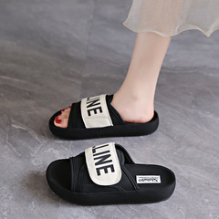 2024夏季新款帆布厚底拖鞋女外穿魔術貼時尚休閒懶人麵包涼拖鞋女
