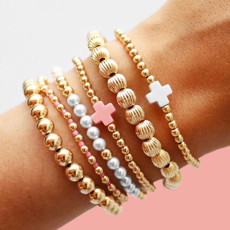 6 Pair Fashion Gold Bangle Gold Beads Stackable Jewelry suit Pap Cross Pearl Hand Bracelet suit