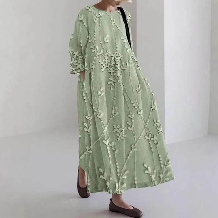 2025 European and American Clothing Amazon Retro Green Dress French Style Printed Commuter Long Skirt Jacquard