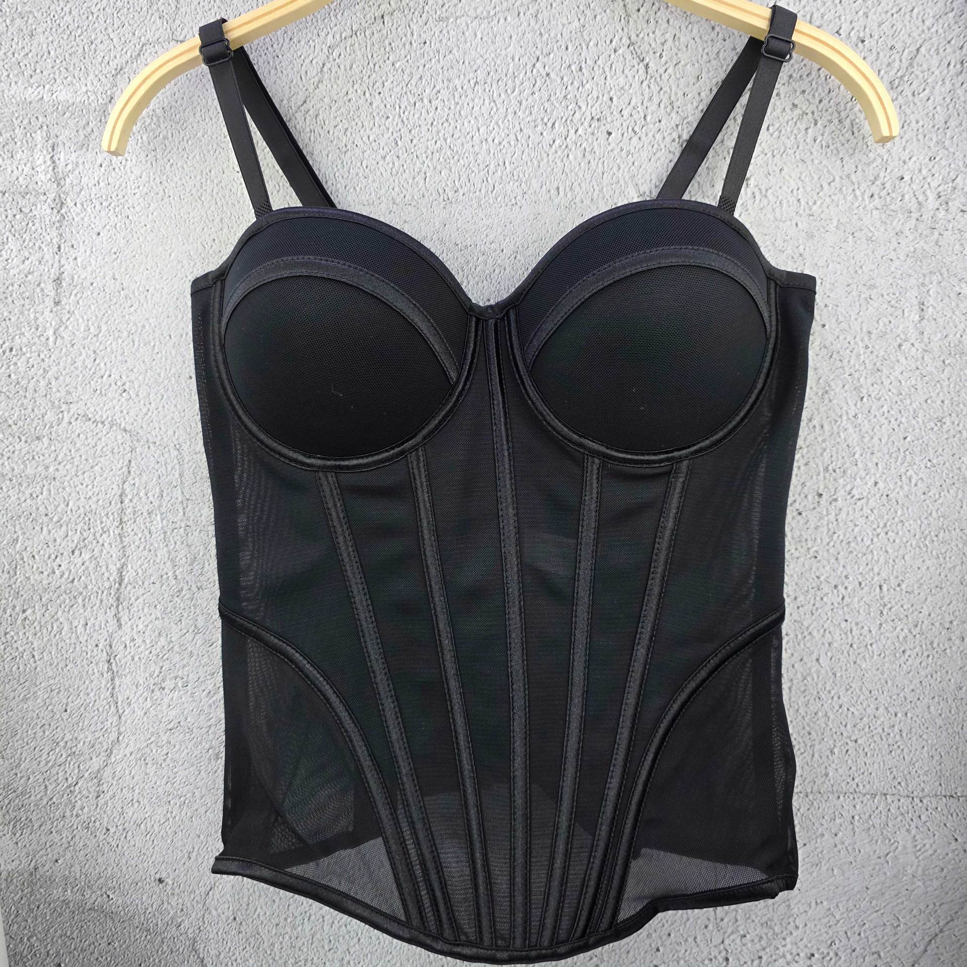 Top de Tirantes con Corsé de Malla Transparente y Varillas para Mujer image 1