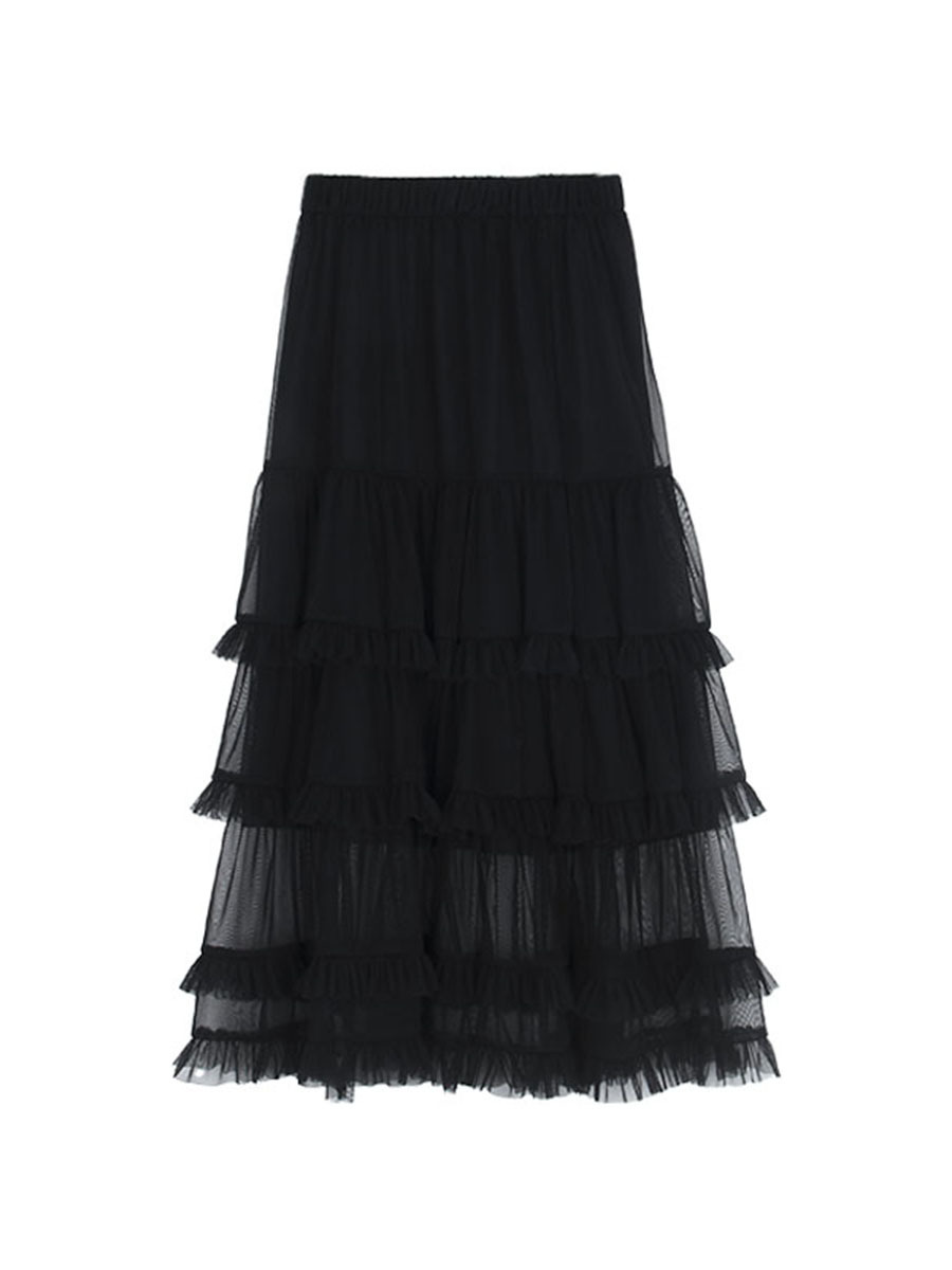 【フェアリーレイク 3色】歌明 フレンチレトロレースケーキスカート レディース 秋 Aラインスカート N704B