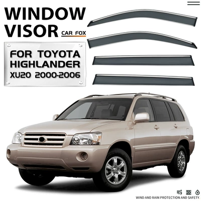 Applicable to Toyota Highlander Car Window Rain and Rain Window Side Window Toyota HIGHLANDER Window visor (Rain shield) - standard-packing-without-logo-highlander-mk1-xu20-2000-2006-pc-with-bright-strip-rain-shield