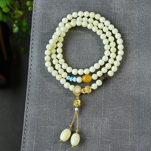 Natural Beeswax White Flower Wax 6M Three Circle Bracelet Necklace Dual-use with Beeswax Pendant Amber White Beeswax
