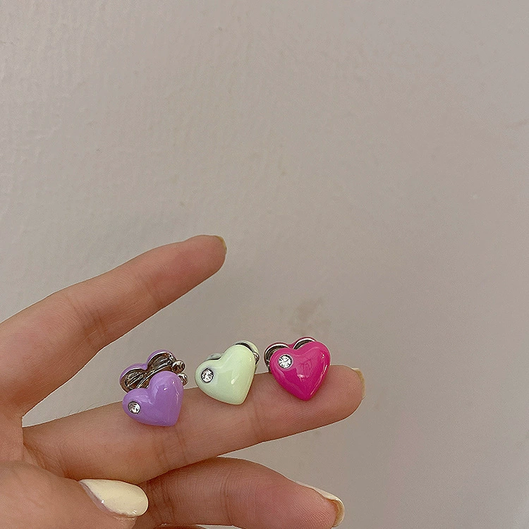 Ju Shi Cross -border hot -selling new simplicity candy color cute niche painting oil dot drill love ear clip no ear hole girl