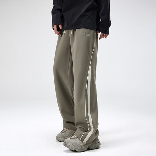 Cross-border spot US-style heavy leisure men's fashion brand loose matchy-matchy color block straight-leg sports pants