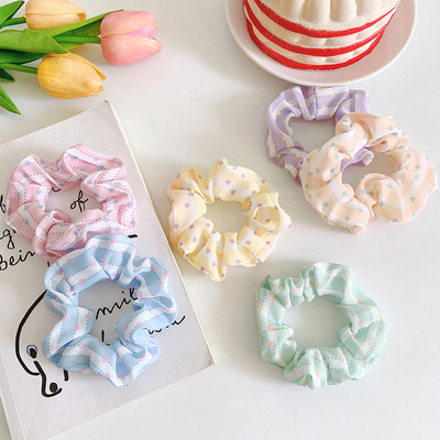 Wave stripe The large intestine Hairpin Cream-colored Sweet Hair rope Korean Edition Simplicity Hair tie rubber string love Tousheng