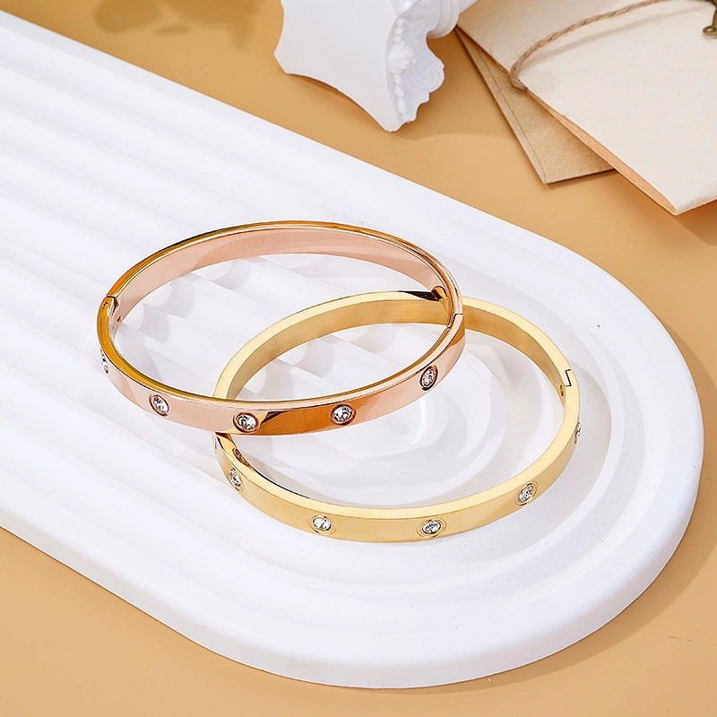 Ф fashion бриллиант-аксессуар изм stainless steel браслет, 4/6 мм, позолота 18K золото и розовое золото