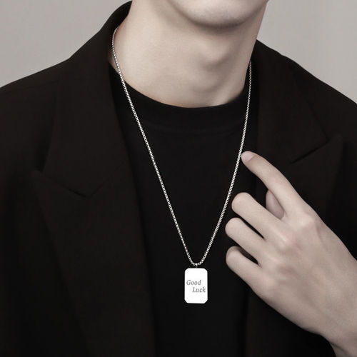Military brand necklace new ins light luxury niche simple lucky square brand necklace hip-hop trendy male personality versatile pendant
