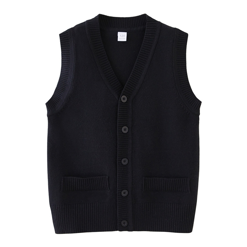 Transfronterizo europeo y americano Bolsillo falso niños y niñas Chaleco de punto Chaqueta de punto medio y grande suéter de los niños chaleco uniforme escolar al por mayor