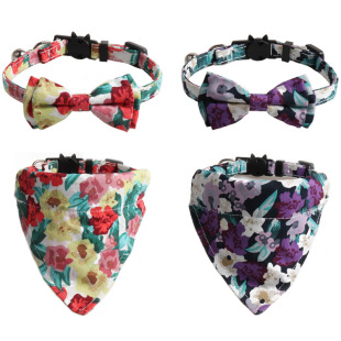 Aminger New Pet Cat Collar Two-piece Set Flower Style Bow Triangle Towel Collar with Bell