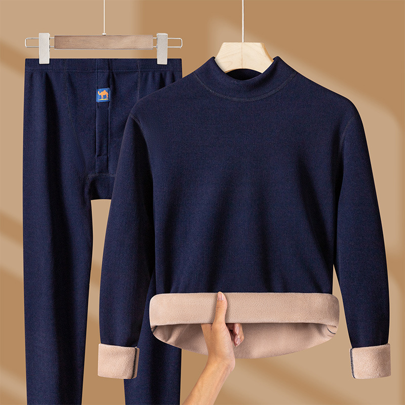 Thick Fleece Thermal Underwear Set for Men and Women, Autumn and Winter, Extra Thick, Solid Color, Middle-Aged and Elderly