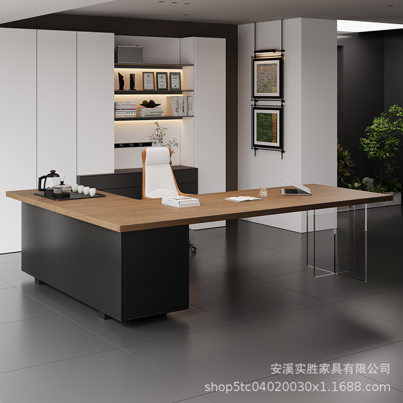 L-Shaped Corner Solid Wood Office Desk, High-End Natural Wood Work Desk for Boss/Ceo Office, Integrated Tea Table and Writing Desk L-Shaped Corner Solid Wood Office Desk, High-End Natural Wood Work Desk for Boss/Ceo Office, Integrated Tea Table and Writing Desk