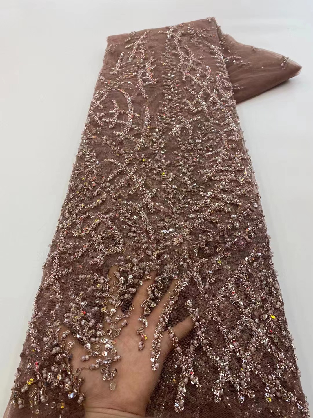 Verano lentejuelas con cuentas bordado tela vestido de novia tela de moda europea y americana con cuentas de encaje JX3410