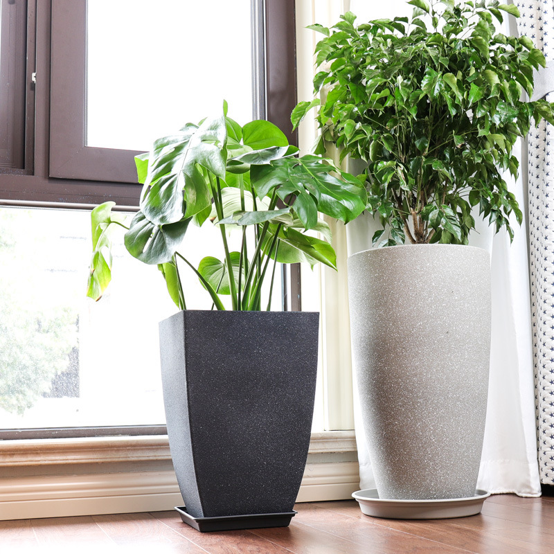 Fábrica de pelo lacio imitación cemento esmerilado textura decoración del hogar paraíso pájaro boca cuadrada resina engrosada gran maceta transfronteriza