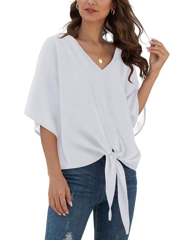 Amazon Cross Border Women's Floral Front Lace-Up Chiffon Shirt V-Neck Bat Sleeve Short Sleeve Summer Top Amazon Cross Border Women's Floral Front Lace-Up Chiffon Shirt V-Neck Bat Sleeve Short Sleeve Summer Top