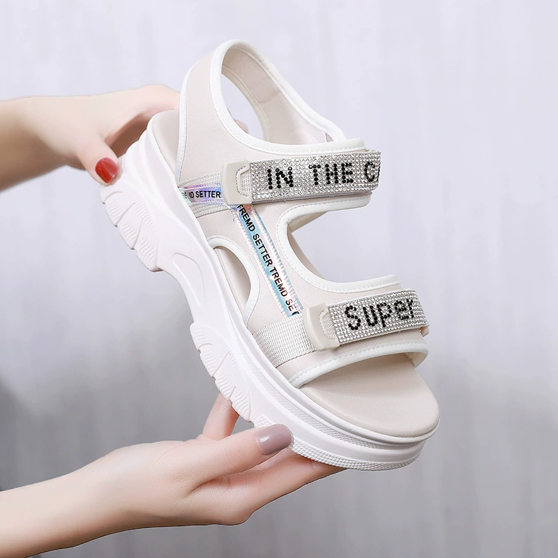 Summer high sandals, beach footwear for leisure with velcro, shoes platform, 2021 collection, genuine leather, soft sole