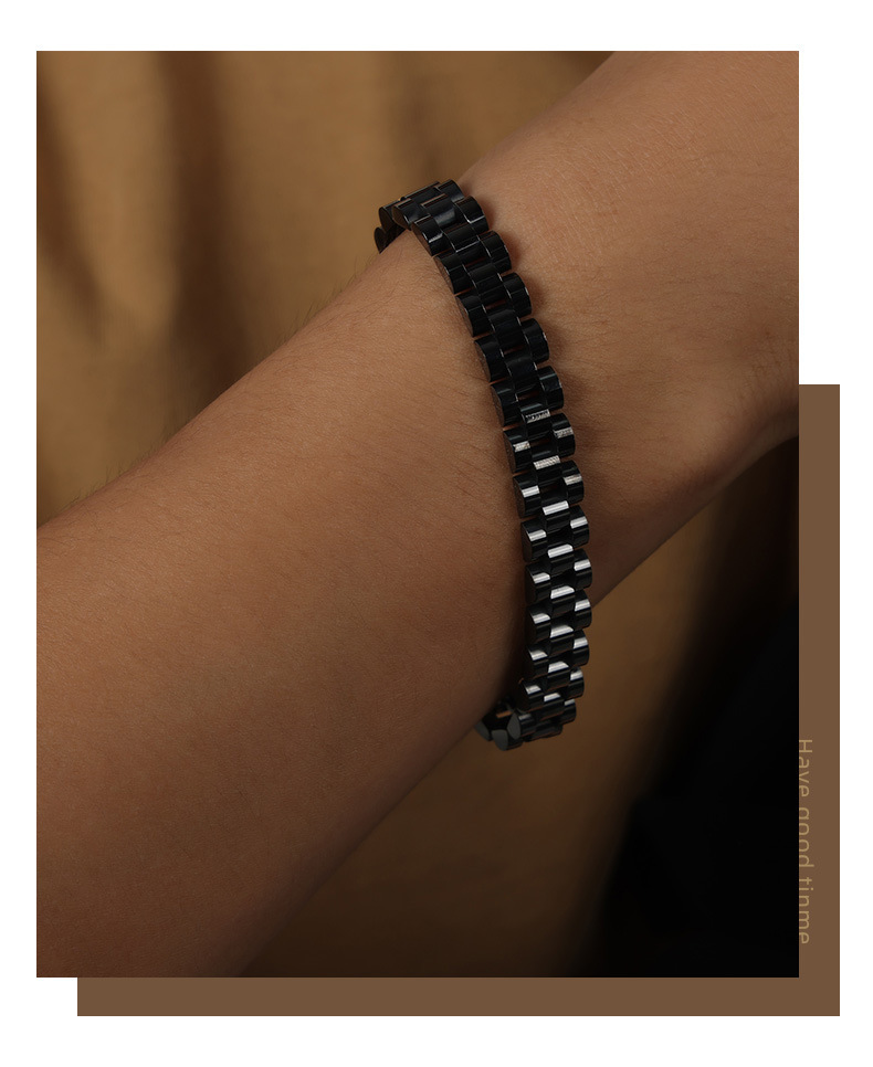 Stone-Free Inlay Material Simple Style Color Block Titanium Steel Plating Vacuum Plating Men's Bracelets Men's Chain Bracelets