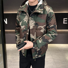 秋冬羊羔绒加厚连帽棉袄情侣款棉服复古潮男迷彩休闲棉衣潮流