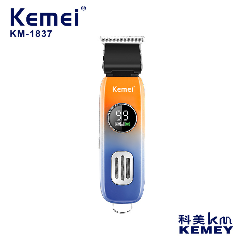 Cortadora de pelo eléctrica pequeña Kemei KM-1837 para peinados y recortes, pantalla digital, totalmente lavable, venta al por mayor.