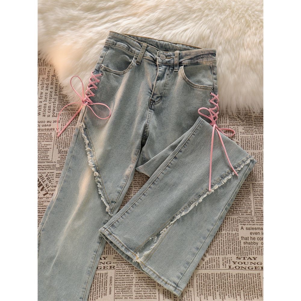 Women's Daily Simple Style Solid Color Bow Knot Full Length Button Flared Pants Jeans display picture 4