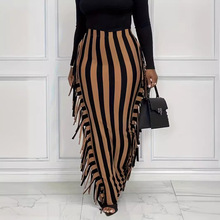 跨境亚马逊欧美女装2024夏季新款可爱印花条纹流苏长裤半身长裙