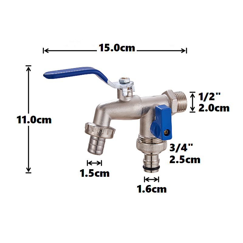 Cross-border exclusive gardening double water outlet zinc alloy faucet, one in and two out double pacifier, belt faucet [Blue] Item Picture