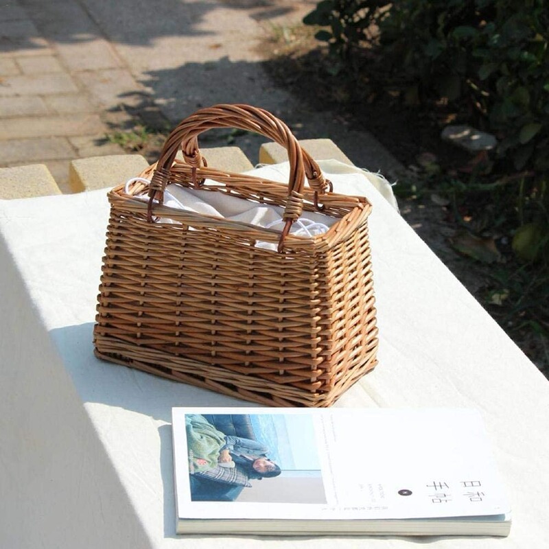 Willow Vegetable Basket Bag, Rattan Flower Basket Bag, Square Bag, Satchel Ribbon Bag, Sydney Same Style Bag