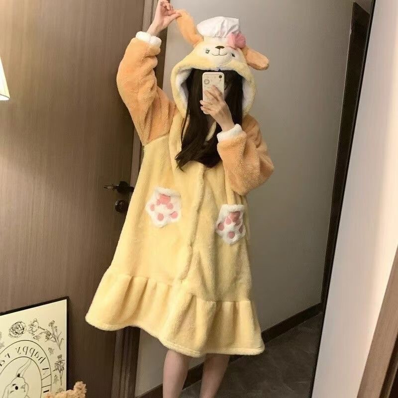 バター餅の料理人の犬のパジャマの女性の冬のサンゴの毛は厚いです。|undefined