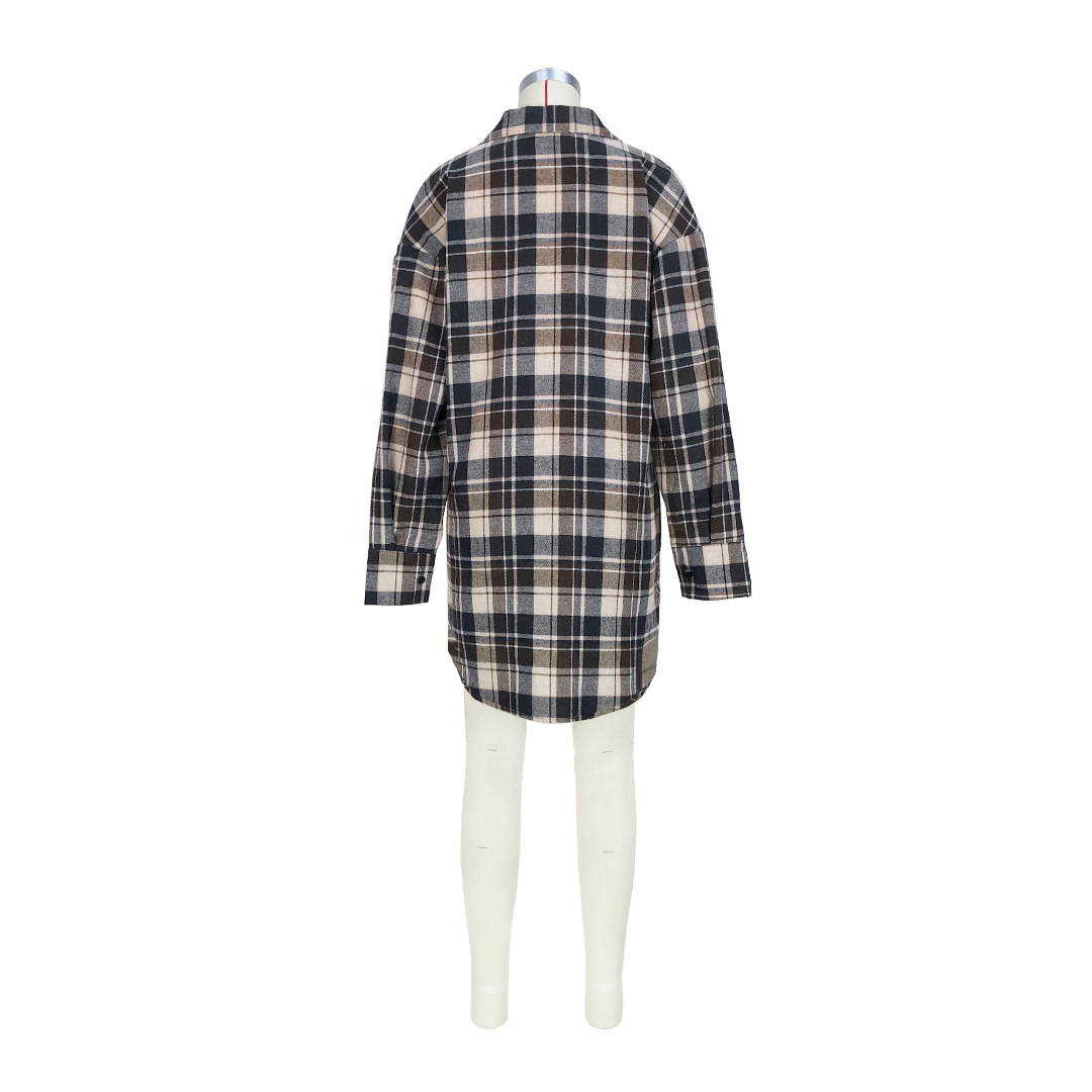 Women Clothing Comfortable Cotton Plaid Coat Shirt Dress