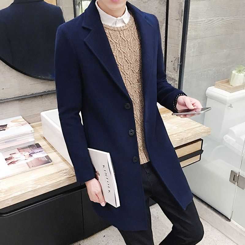 Trench coat hombres de longitud media 2022 Primavera, Otoño e Invierno nuevos hombres engrosados abrigo de lana largo juvenil