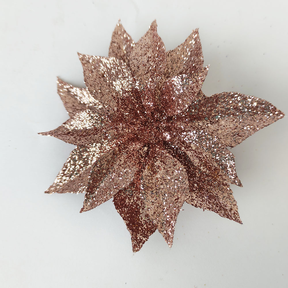 Polvo de oro de 9cm cabeza de flor de Navidad flor de simulación brillo flor de Navidad decoración de árbol de Navidad decoración de vacaciones accesorios de guirnalda