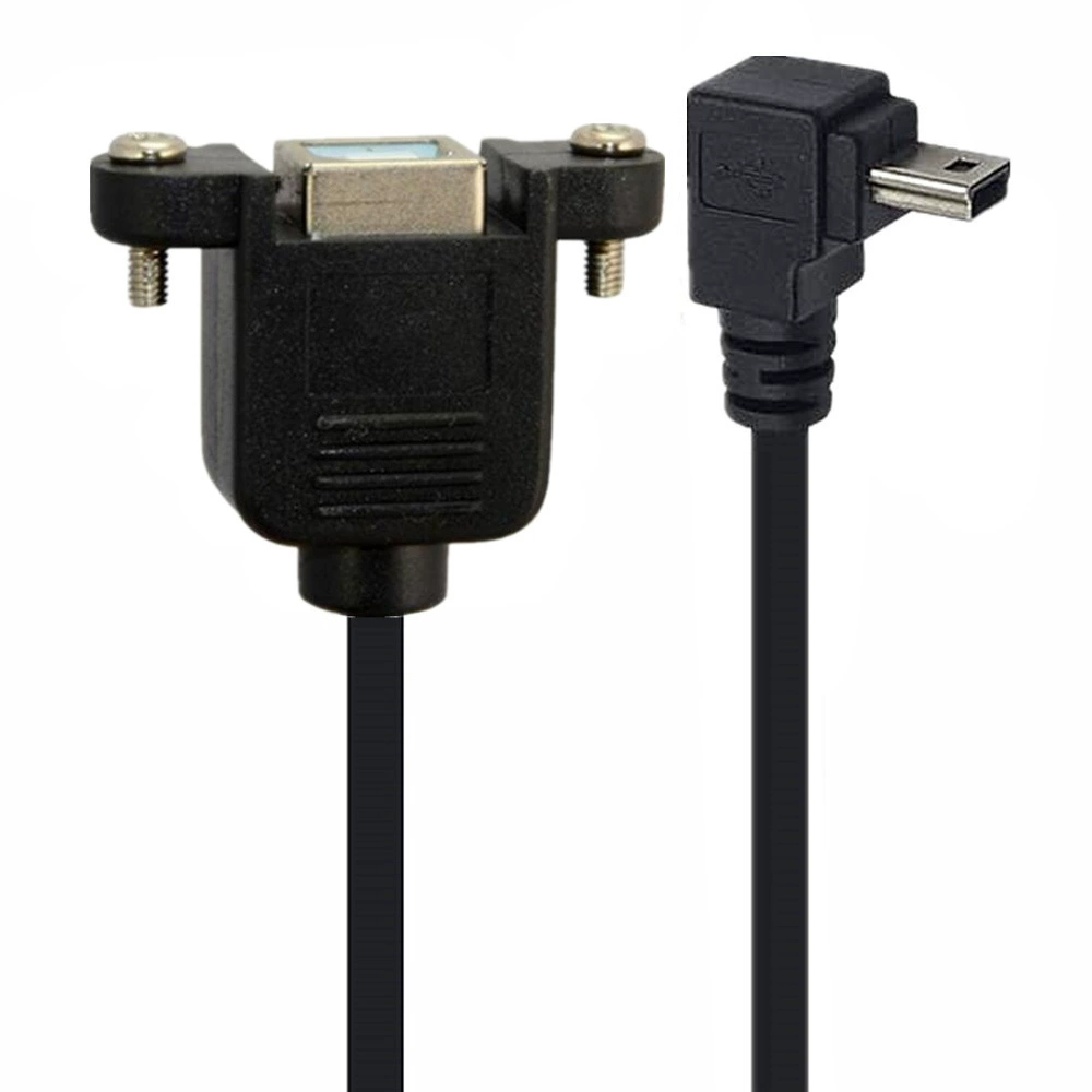 Кабель с разъёмом USB mini 5pin на USB B (гнездо) с ушками для крепления на панель, левый/правый, угол 90°