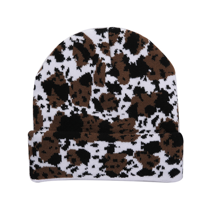 Autumn and winter face small thermal hat student cute leopard print cow knitted hat woolen hat Internet celebrity_voghion.com