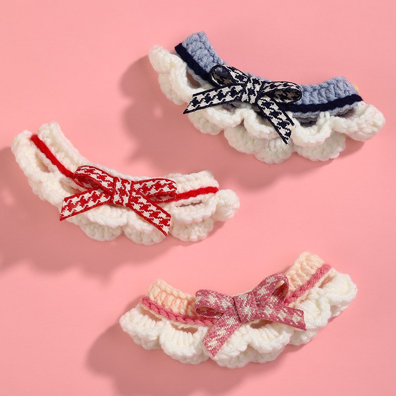 Gato y perro collar tejido a mano hilo de lana collar tejido de ganchillo mascota linda foto decoración babero