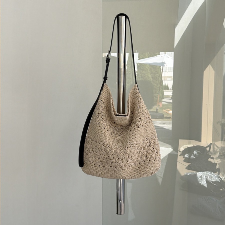 Summer Best-Seller Woven Cotton Tote Bag 2026 New Vacation Knit Shoulder Bag Large Capacity Commuter Tote - Thumbnail 2
