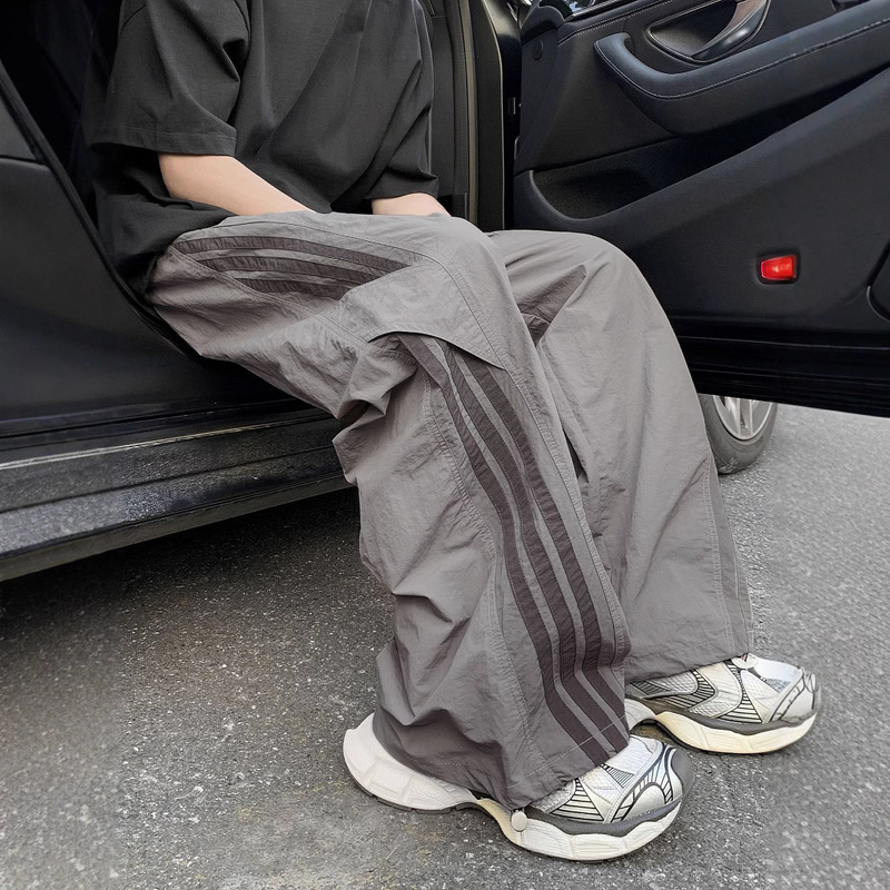 American Retro Striped Casual Parachute Pants Men's Summer Thin Loose Wide-Leg Sports Quick-Dry Cargo Pants
