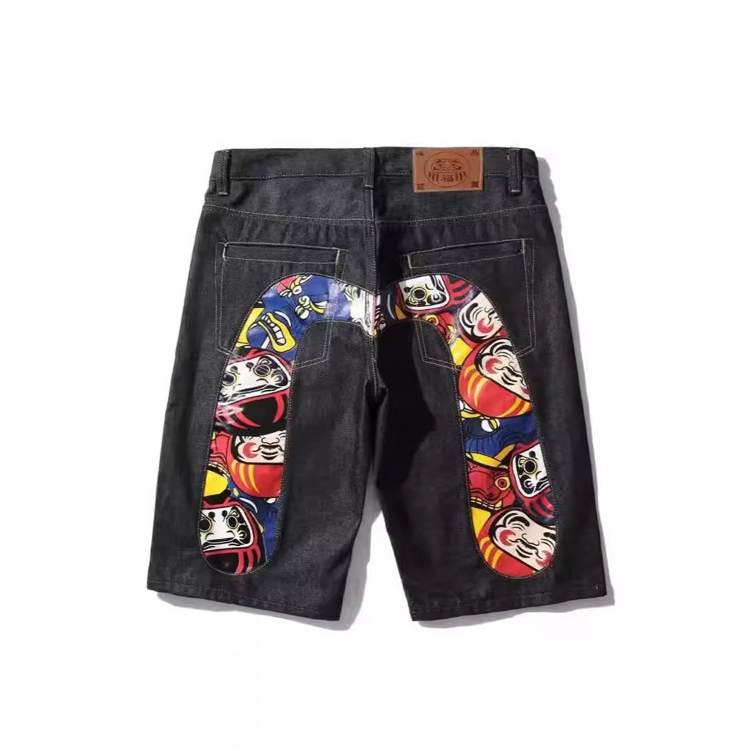 Five Shorts Men's Fashionable Brand Hip-Hop Summer Pants Printed Distinctive Large M Loose Fashionable Thin Denim Shorts