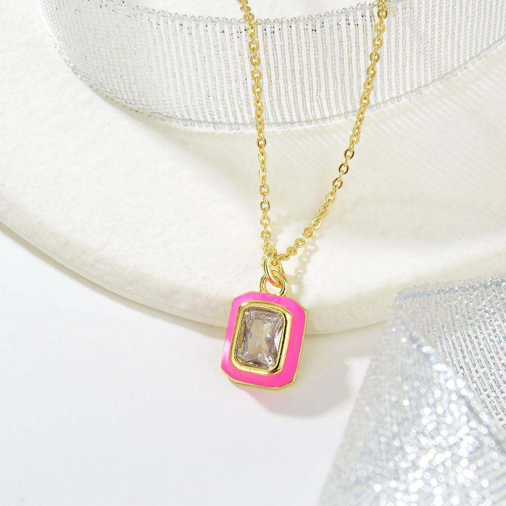 Pendant Necklace Classification Copper Inlay Square Rhinestones Pendant Necklace