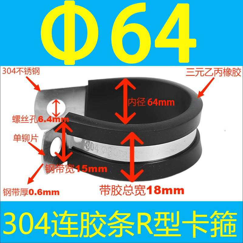 304 acero inoxidable tira de goma garganta tipo R tubo de agua fijo abrazadera de alambre de cable de alambre de tubo de acero inoxidable abrazadera de amortiguación