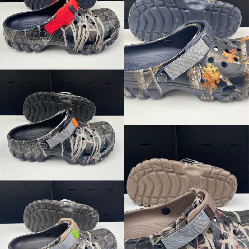 Croos2025 Camouflage European-Style Perforated Shoes for Men, Thick-Soled Beach Shoes, Outdoor Waterproof Sandals with Velcro