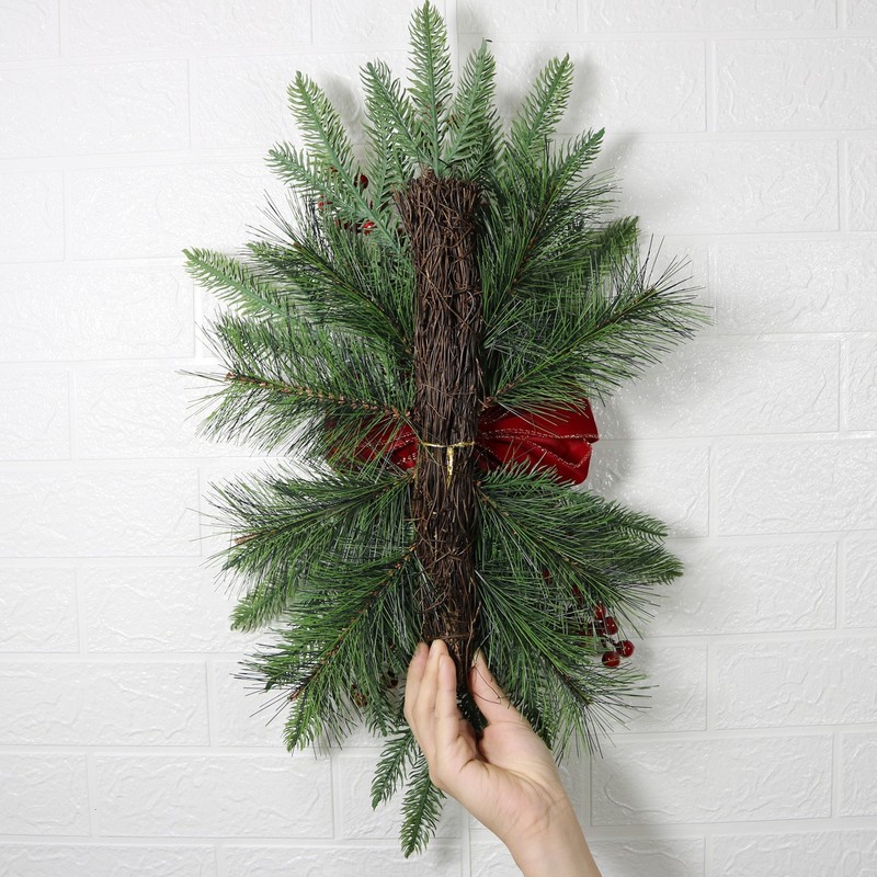 縦鴻クリスマス装飾階段花輪赤い蝶ネクタイ魚鱗松ベリー装飾クリスマス植毛ペンダント|undefined