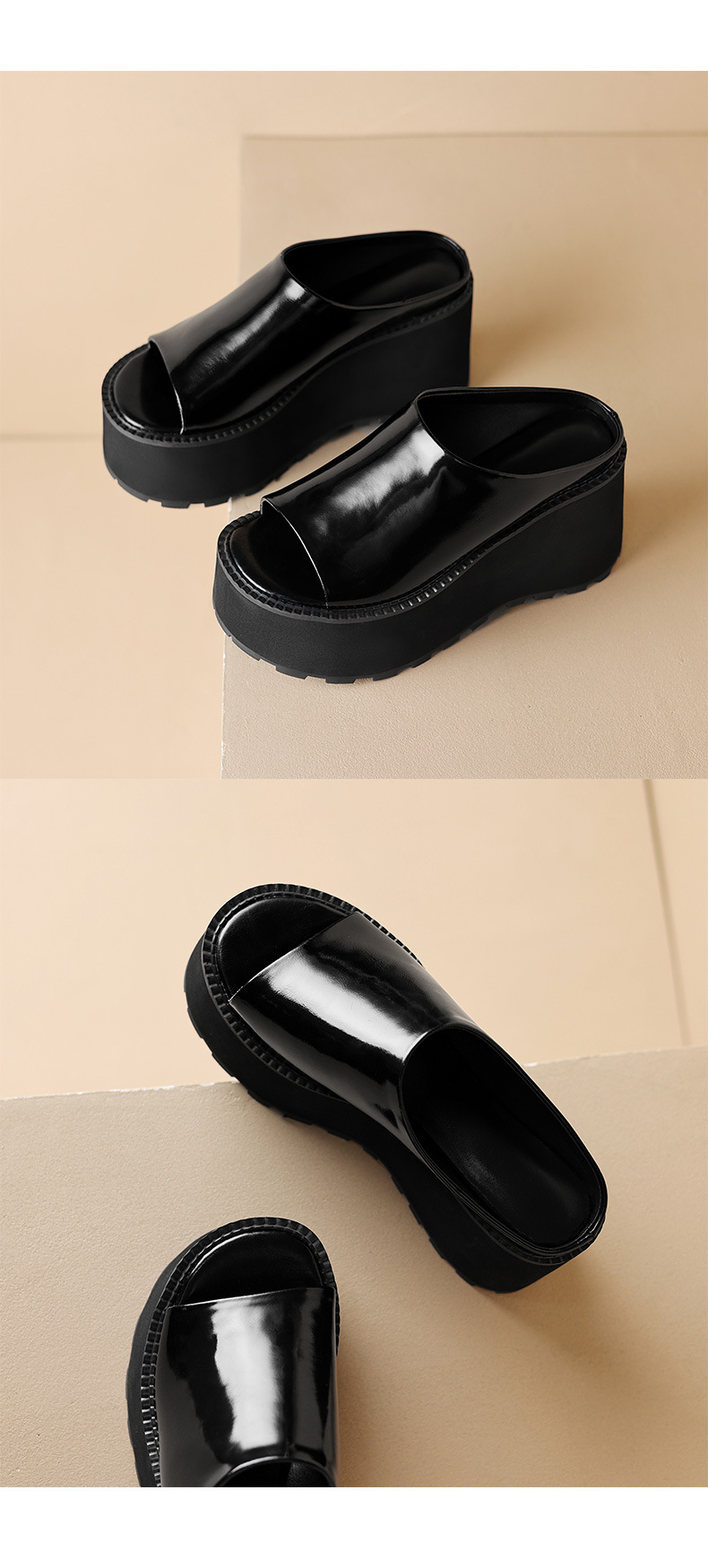 Dép sandal nữ xỏ ngón đế bệt da thật mũi hở phong cách tối giản — màu đen, màu vàng, bạc chi tiết 16